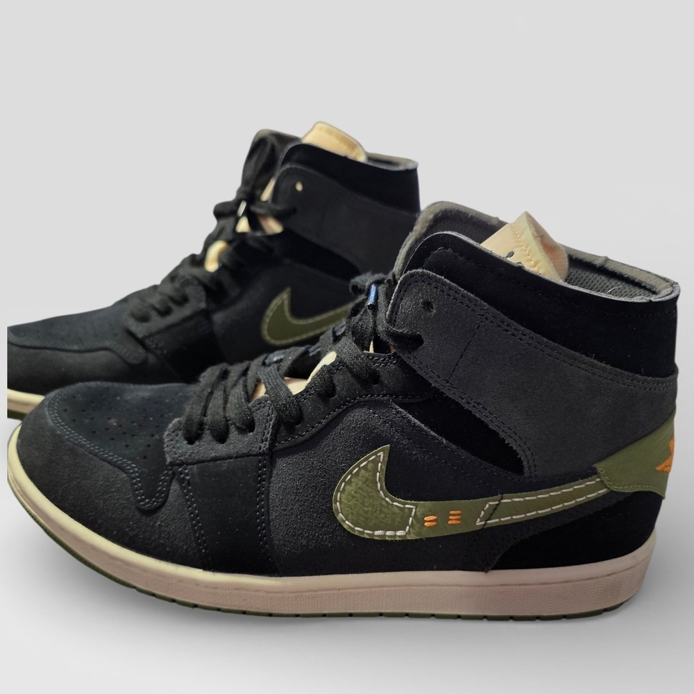 Nike Air Jordan 1 Mid SE Craft Olive Green Grey Orange‎ Shoe Size 11